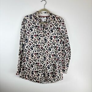 Foxcroft Shaped Womens 10 Leopard Button Front Shirt Long Sleeve Black Red